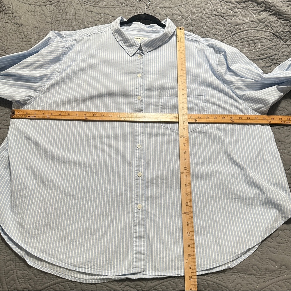 Ava & Viv Light Blue Striped Button Up Shirt Top Womens Plus Size 4X‎ Stretch - Picture 7 of 9